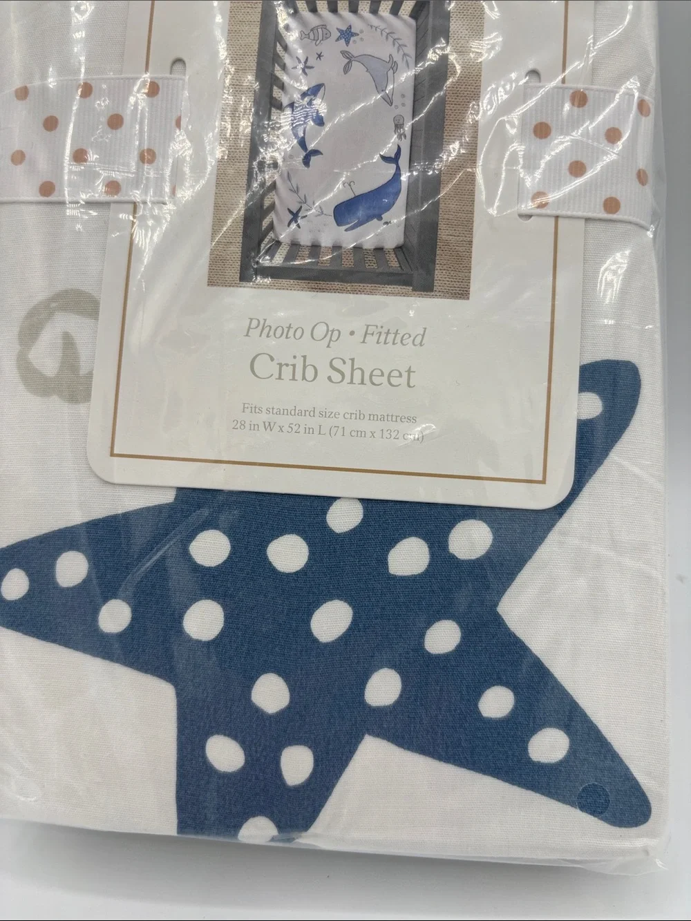 Ever & Ever Photo Op Nautical Starfish Fitted Cotton Crib Sheet - Blue and White